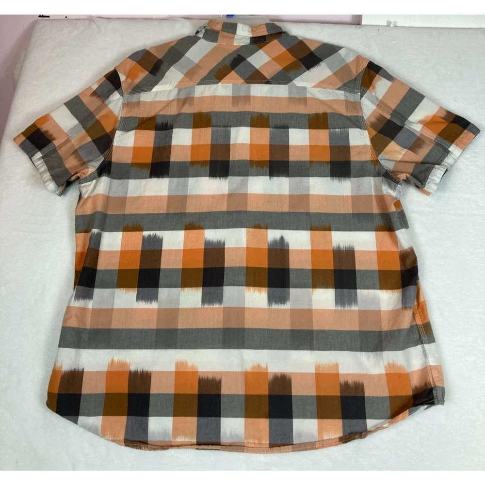 RuffHewn‎ RH Mens Shirt XXL Orange Plaid Button Short Sleeves Pockets